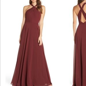 Bridesmaid Jenny Yoo red HalleHalter Evening Dress